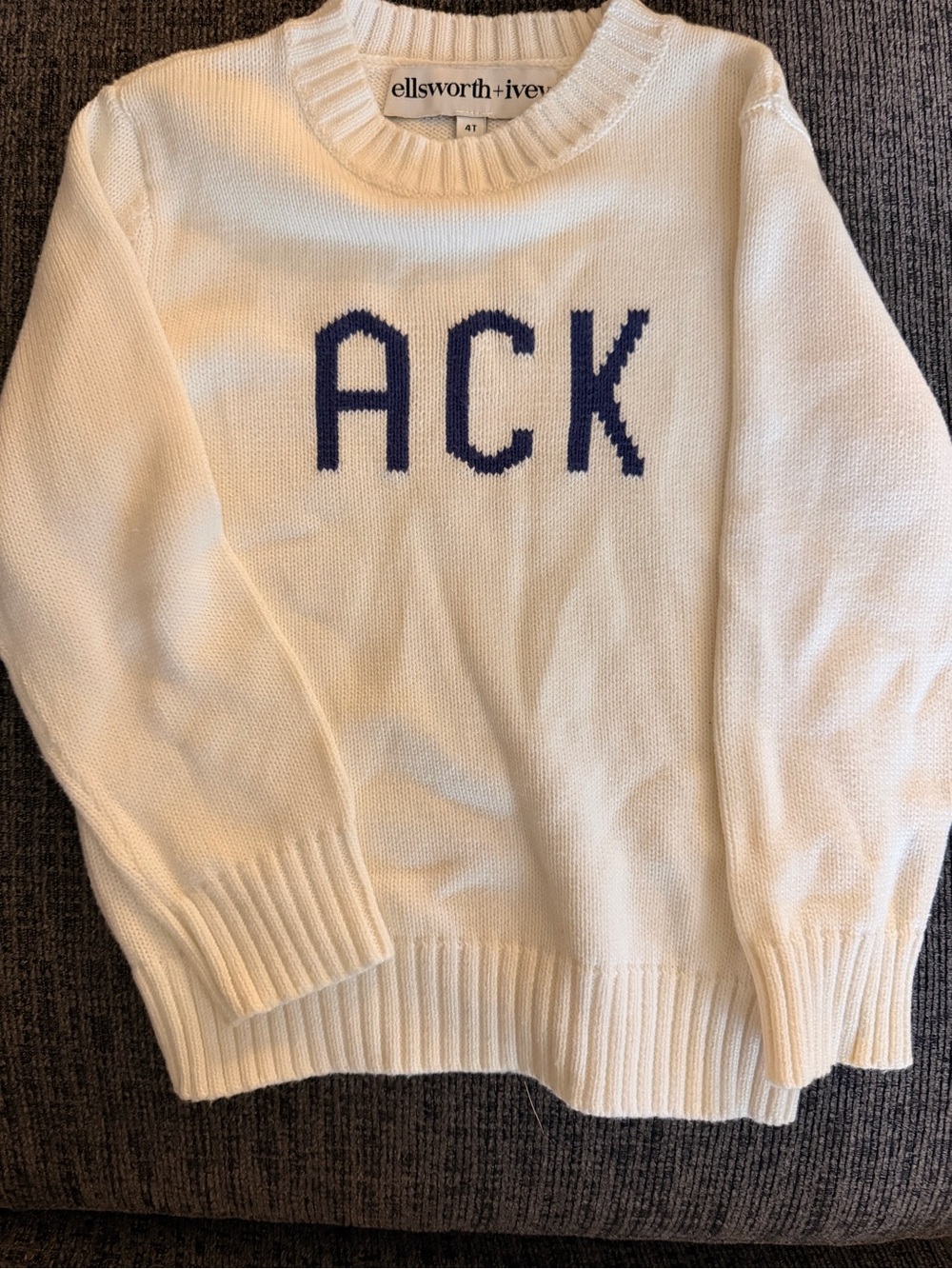 Ellsworth + Ivey Kids Cream Knit Sweater with Navy 'ACK'